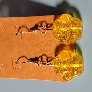 Glossy Glittery Yellow Handmade Pawprint Earrings